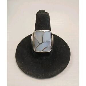 Sterling Silver 925 Mother Of Pearl Abalone Ring Size 6.75 Vintage 7.4g 18x15mm